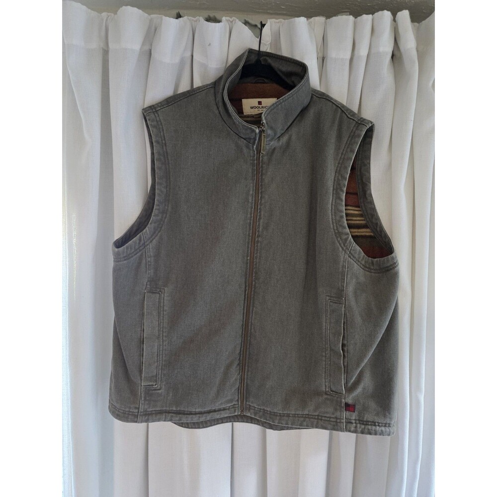 Woolrich Tan Denim Vest Fleece Lined Full Zip Jacket Mens Sz XL Cotton Workwear